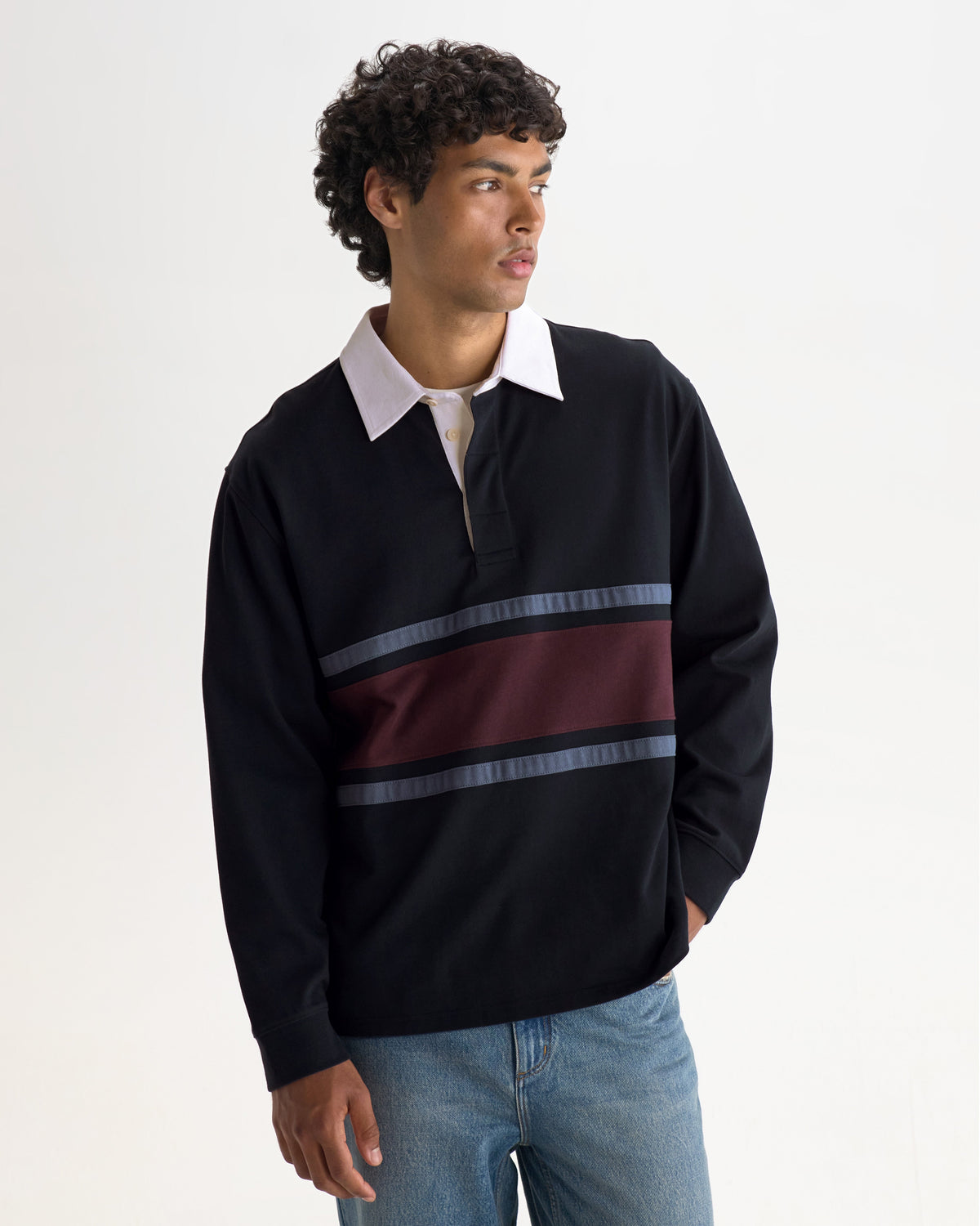 Rowhill - Navy And Purple Stripe Loopback Rugby Shirt