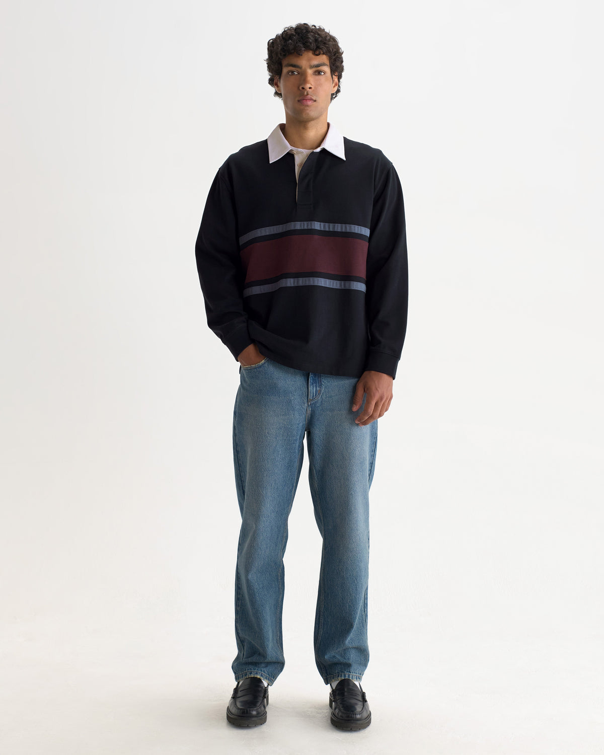 Rowhill - Navy And Purple Stripe Loopback Rugby Shirt