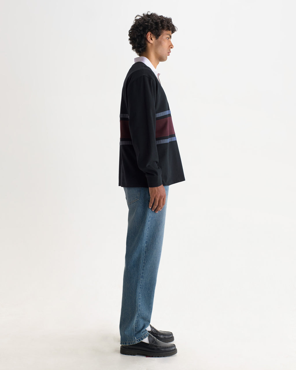 Rowhill - Navy And Purple Stripe Loopback Rugby Shirt