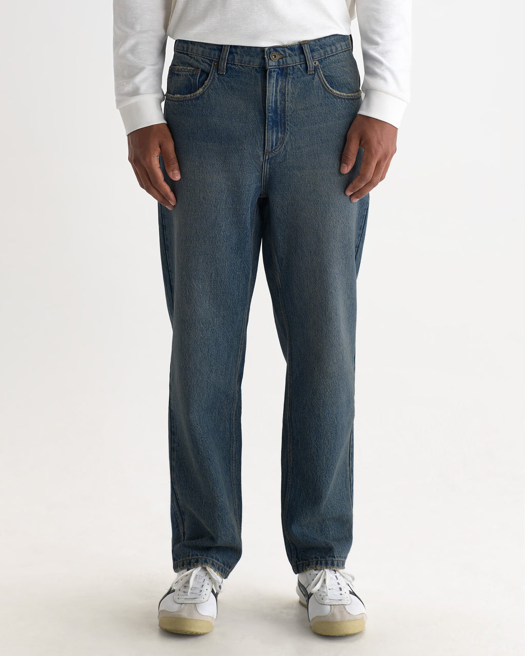 Russell - Mid Blue Faded Vintage Straight Fit Denim Jeans