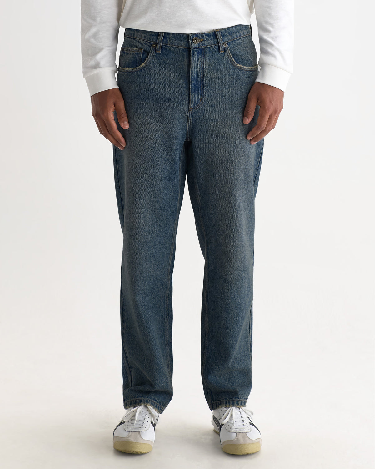 Russell - Mid Blue Faded Vintage Straight Fit Denim Jeans