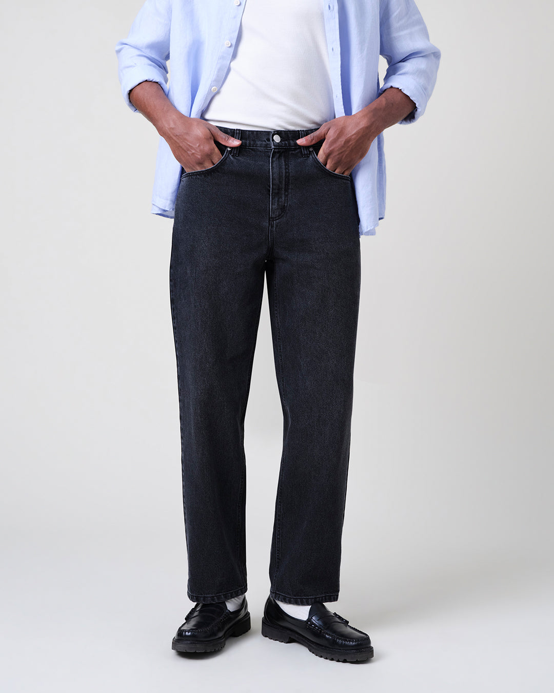 Russell - Washed Black Straight Fit Denim Jeans