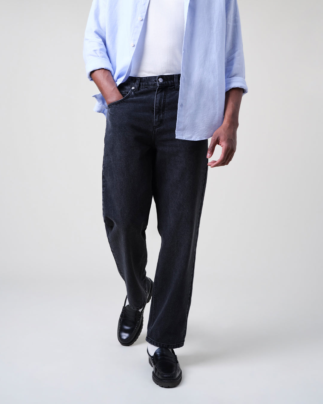 Russell - Washed Black Straight Fit Denim Jeans