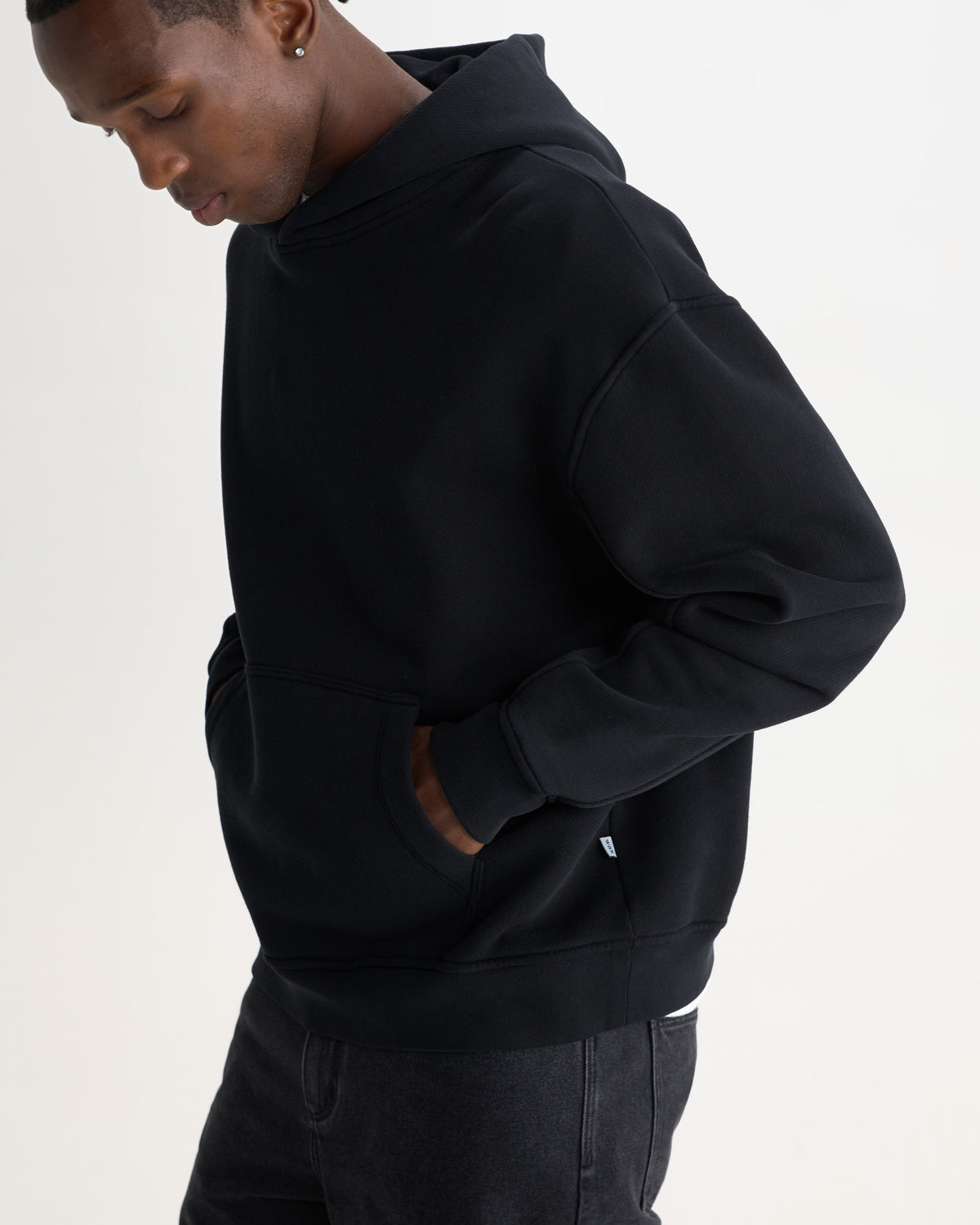 Rydal - Black Brushed Loopback Cotton Hoodie