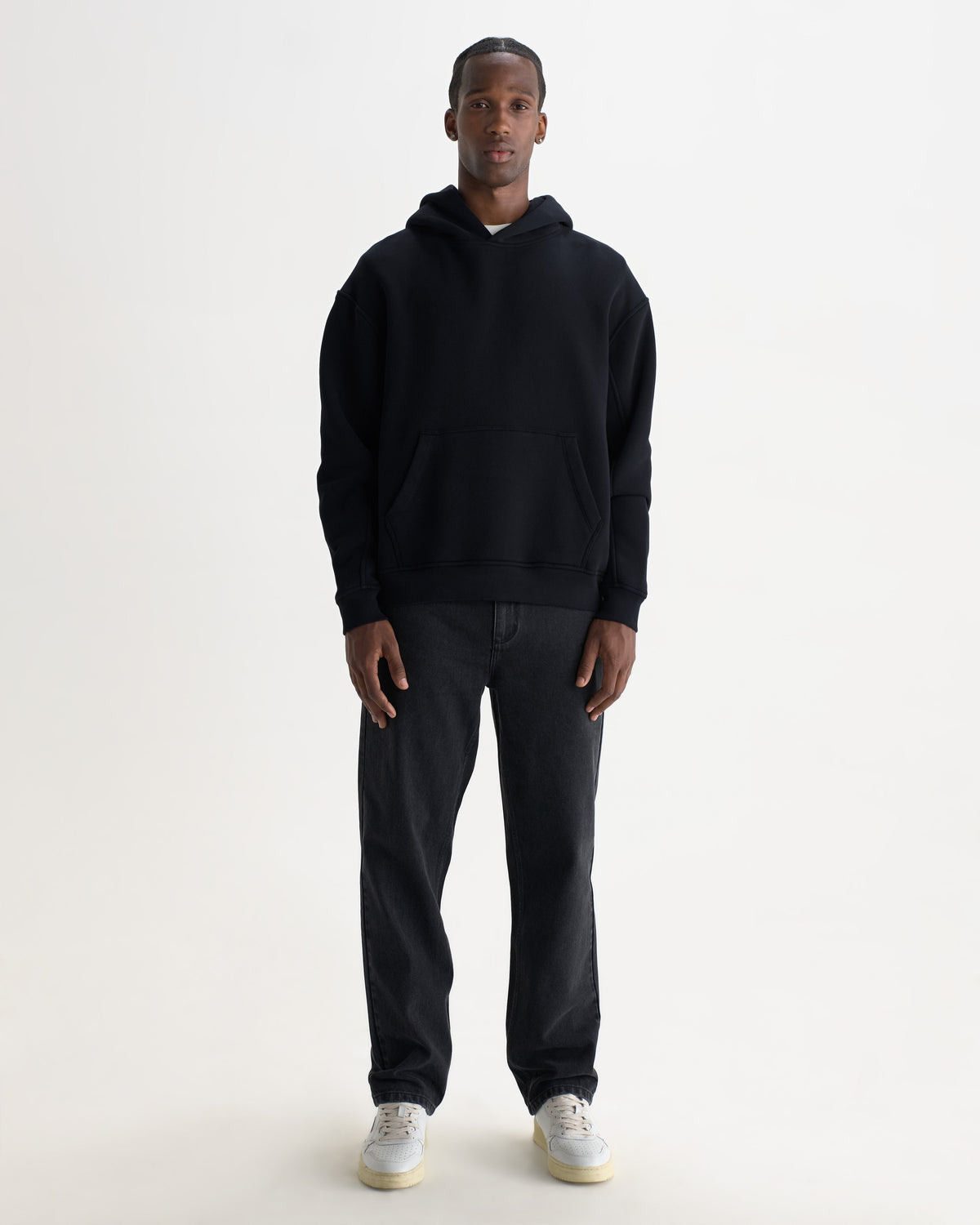 Rydal - Black Brushed Loopback Cotton Hoodie