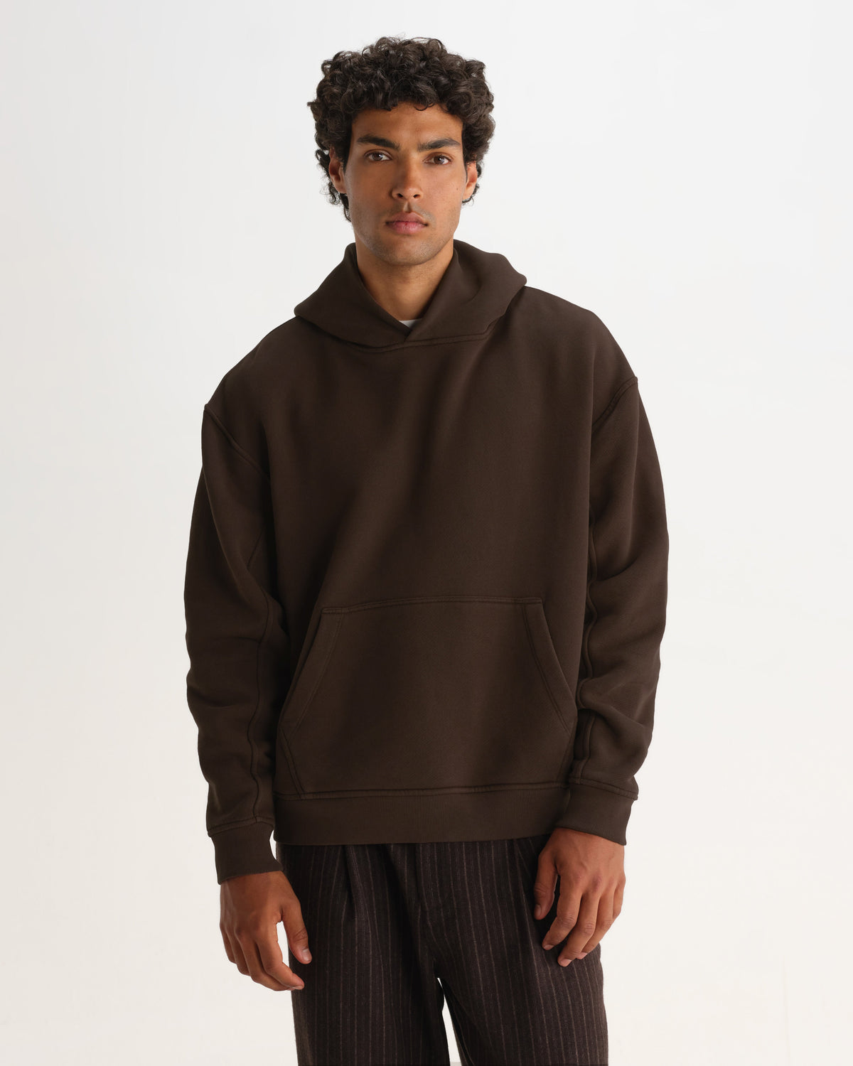 Rydal - Dark Brown Brushed Loopback Cotton Hoodie