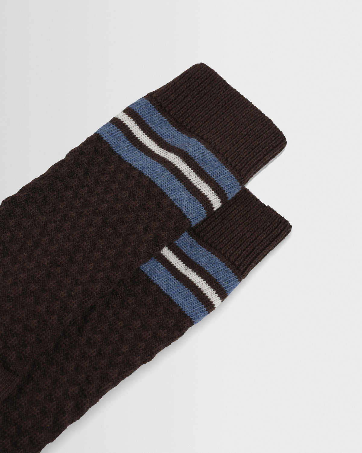 Sandwell - Brown Marl And Blue Trio Stripe Cotton Socks