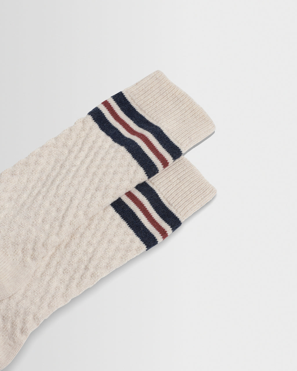 Sandwell - Ecru Marl And Navy Trio Stripe Cotton Socks