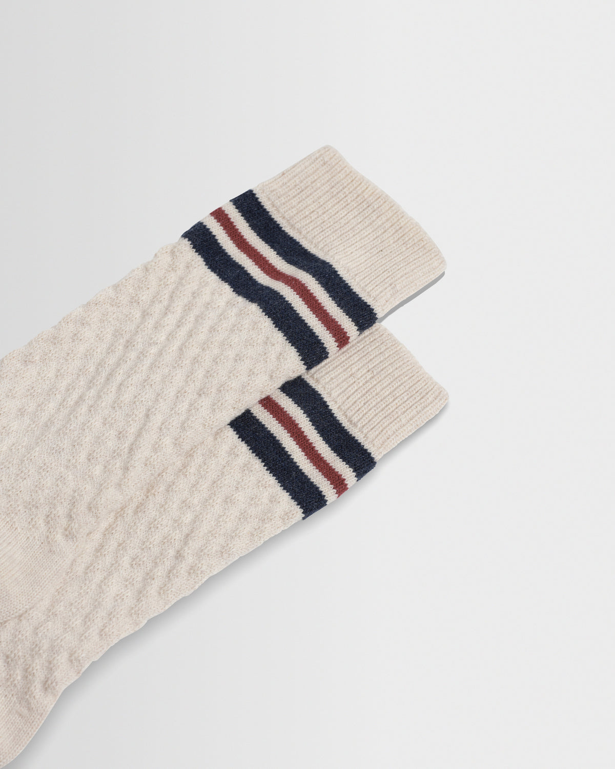 Sandwell - Ecru Marl And Navy Trio Stripe Cotton Socks