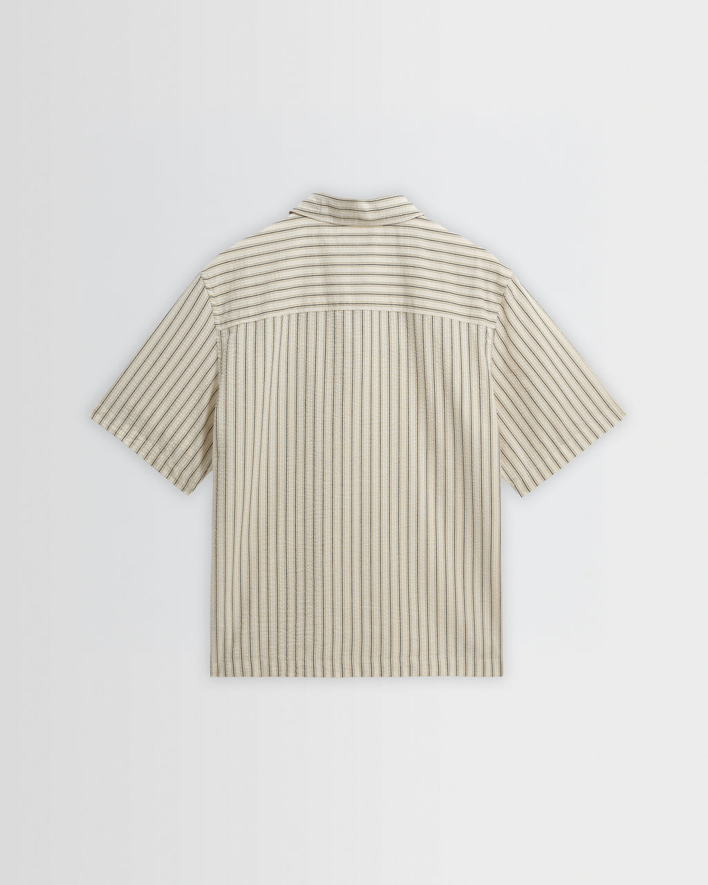 Sears - Natural And Navy Stripe Seersucker Zip Short-Sleeve Shirt