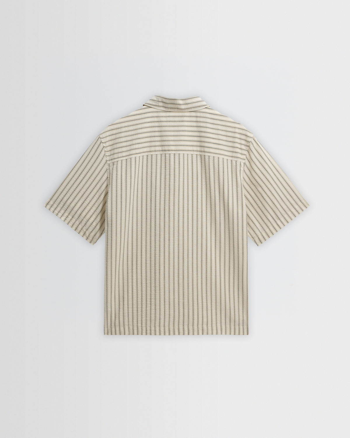 Sears - Natural And Navy Stripe Seersucker Zip Short-Sleeve Shirt