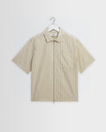 Sears - Natural And Navy Stripe Seersucker Zip Short-Sleeve Shirt