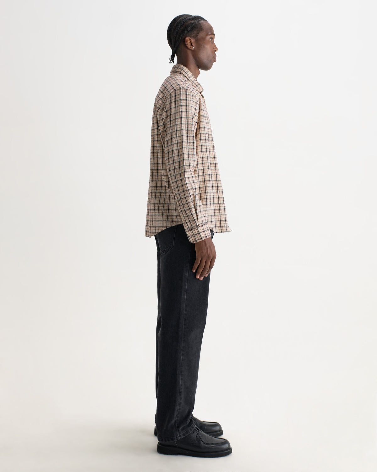 Shelly - Ecru And Red Check Dobby Cotton Shirt
