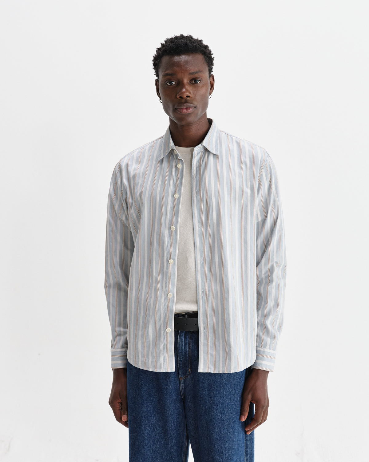 Shelly - Light Blue Dobby Stripe Cotton Shirt