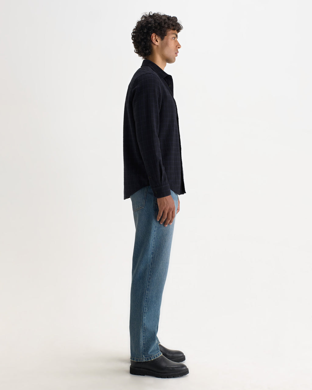 Shelly - Navy And Black Check Dobby Cotton Shirt