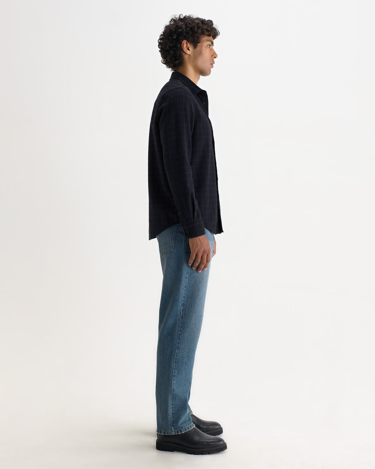 Shelly - Navy And Black Check Dobby Cotton Shirt
