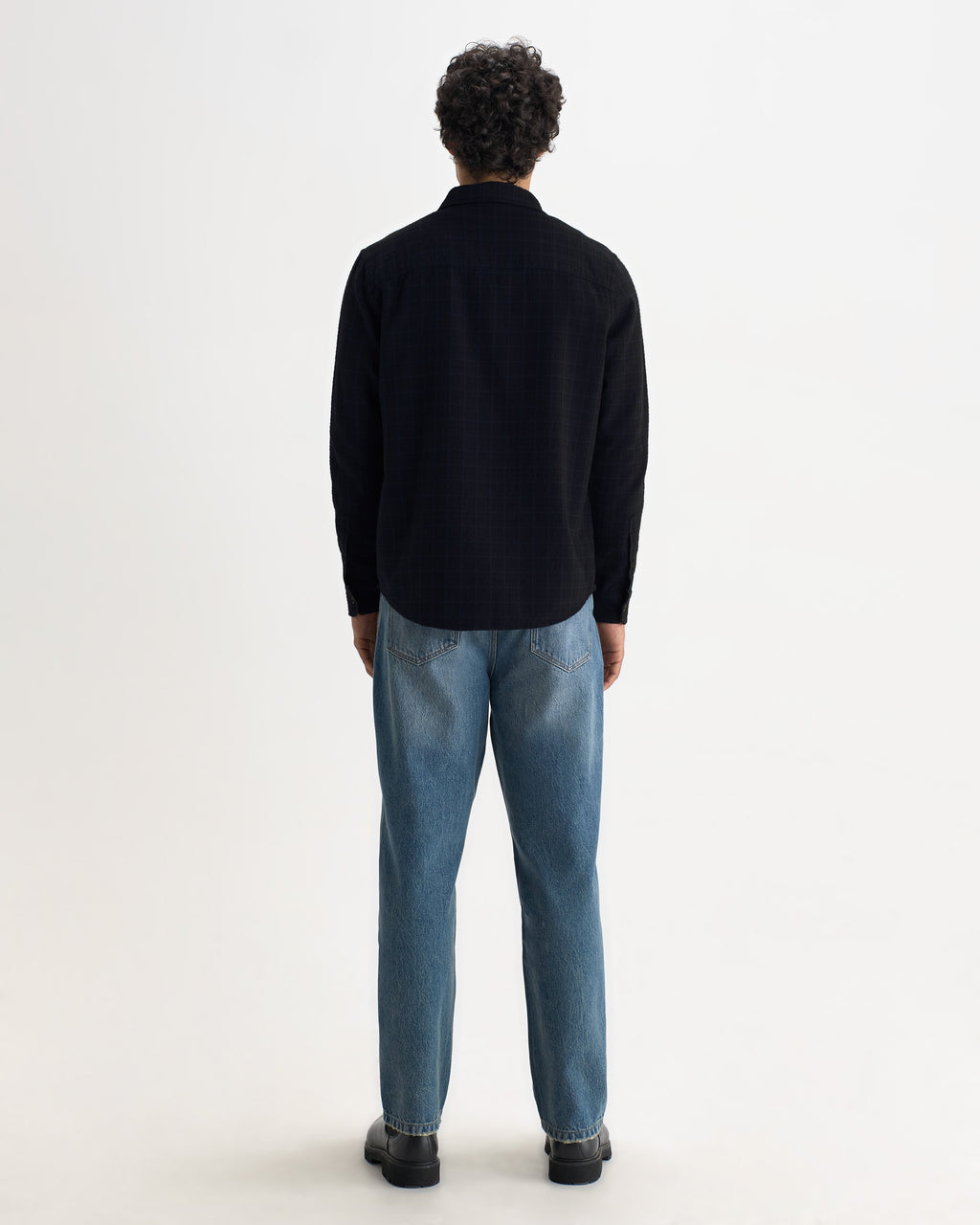Shelly - Navy And Black Check Dobby Cotton Shirt