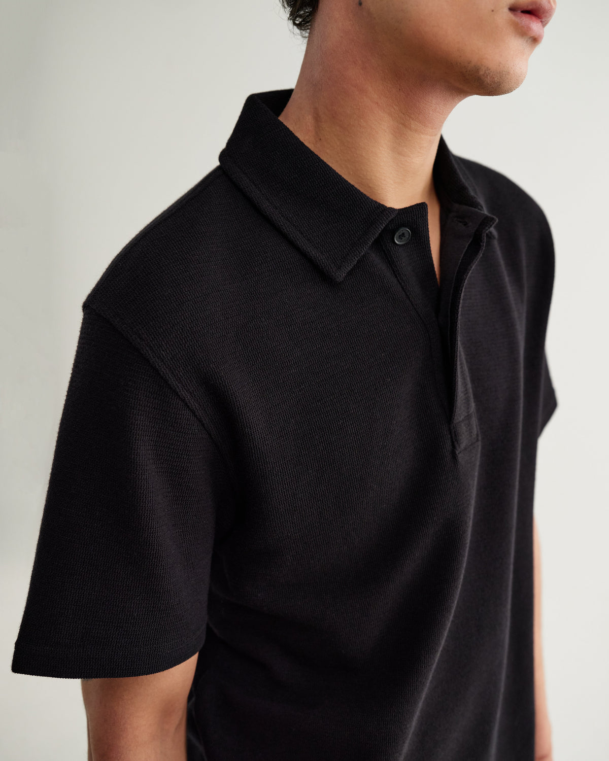 Shore - Black Textured Short-Sleeve Polo Shirt