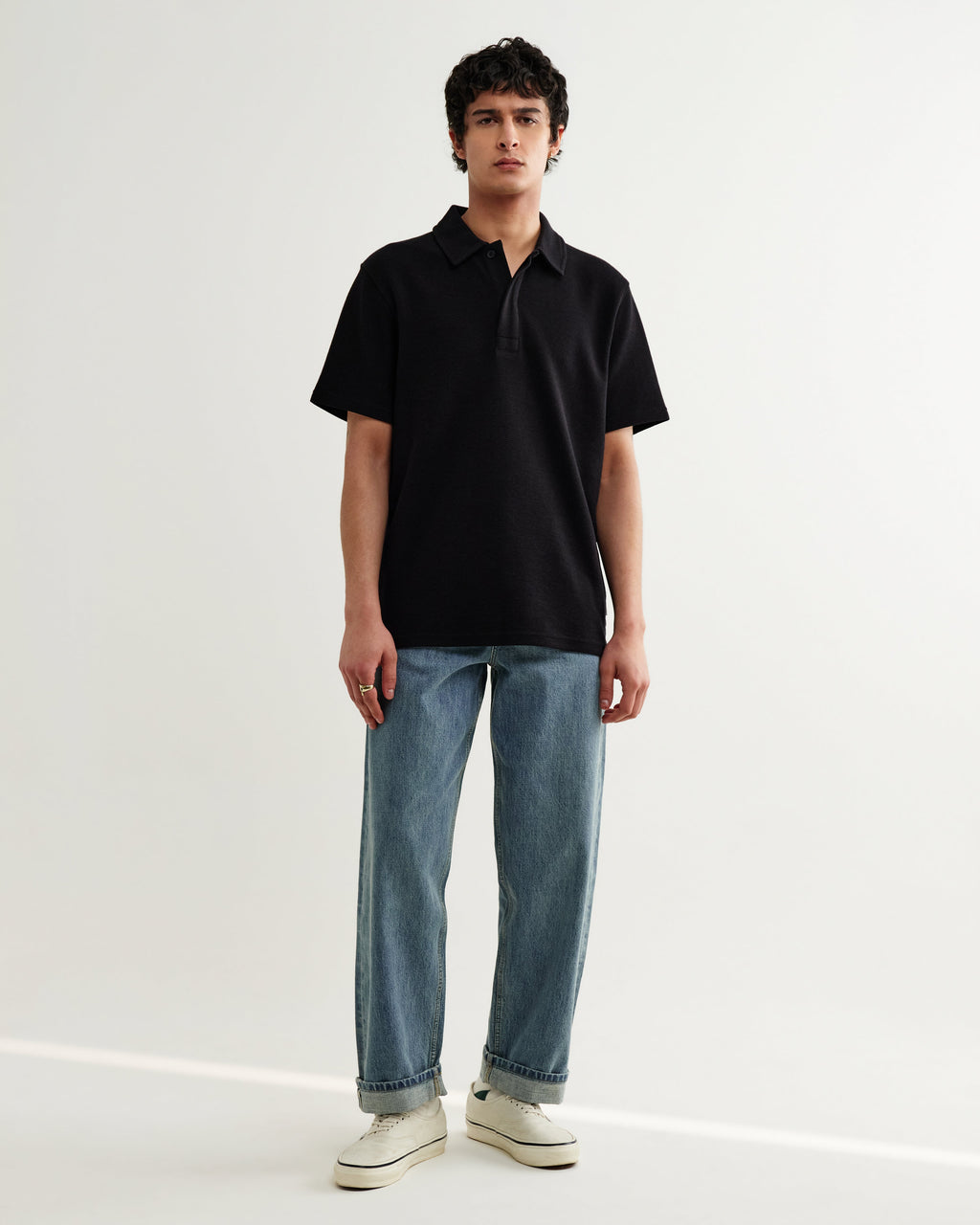 Shore - Black Textured Short-Sleeve Polo Shirt