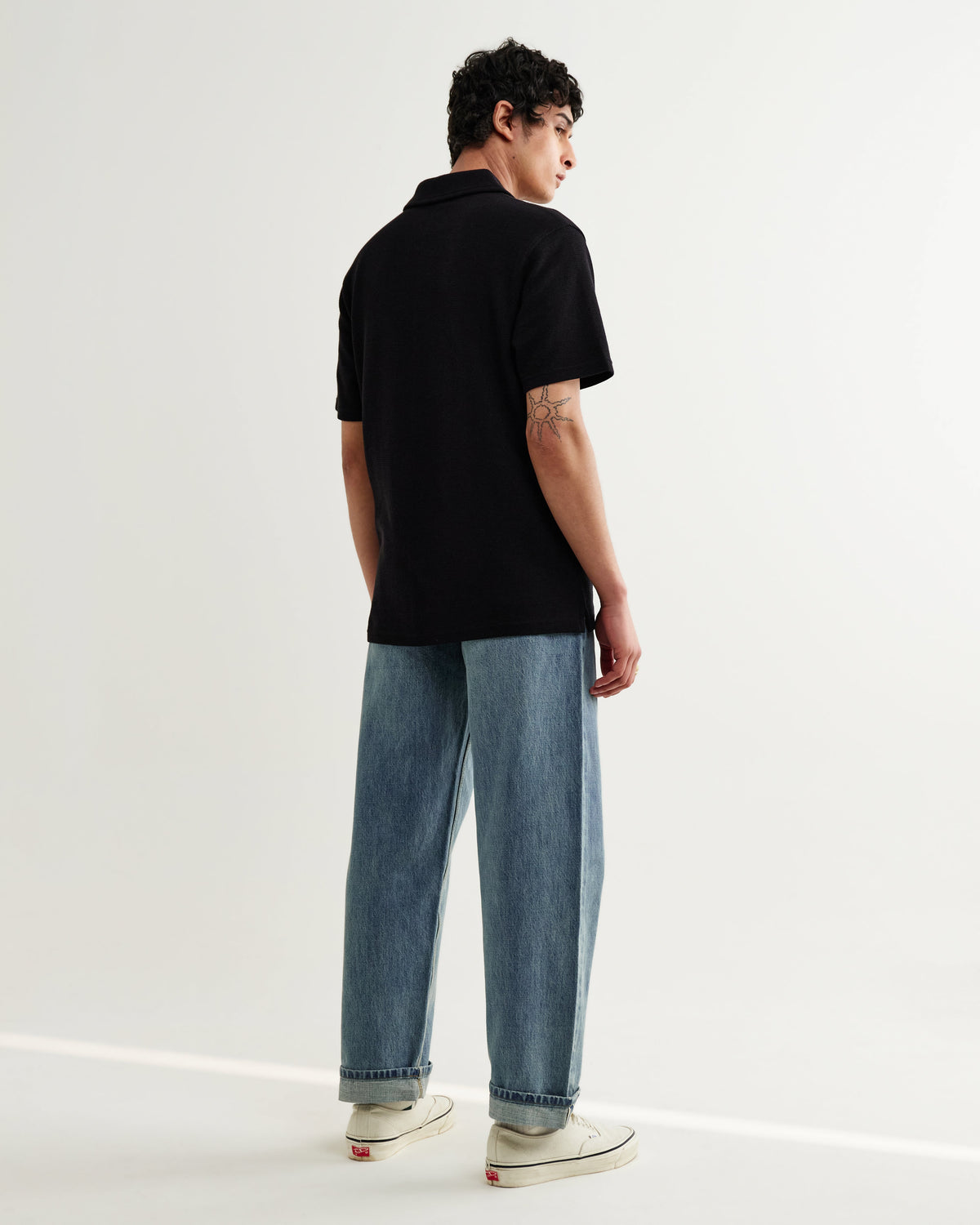 Shore - Black Textured Short-Sleeve Polo Shirt