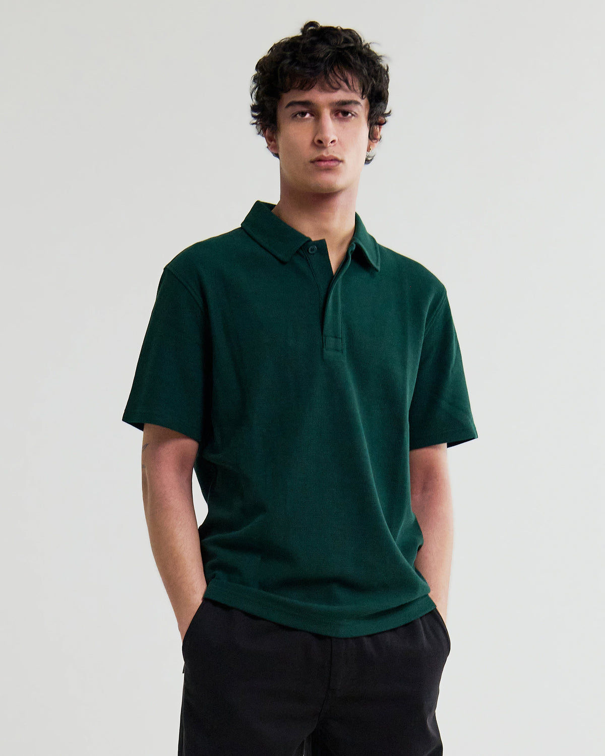 Shore - Bottle Green Textured Short-Sleeve Polo Shirt