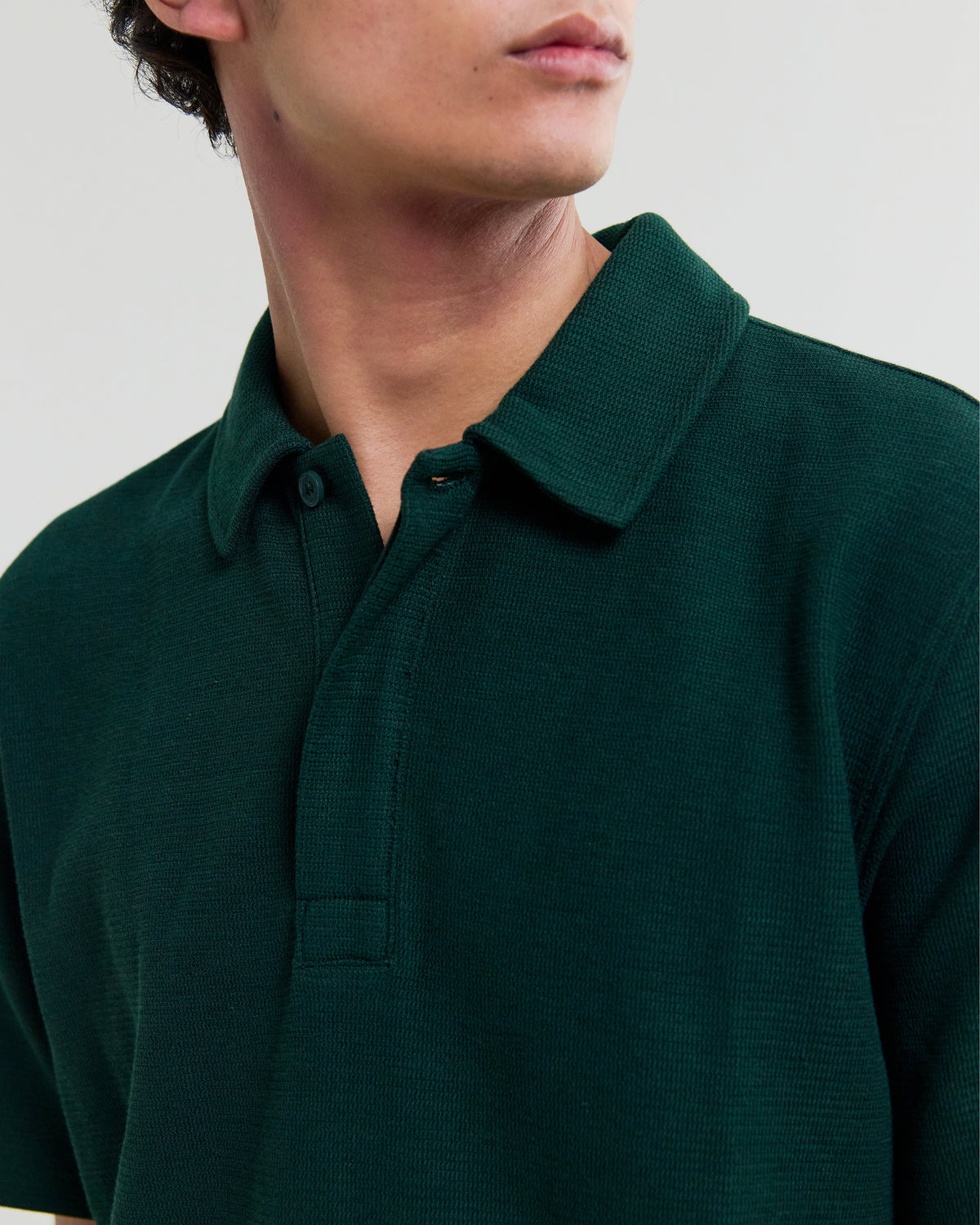 Shore - Bottle Green Textured Short-Sleeve Polo Shirt