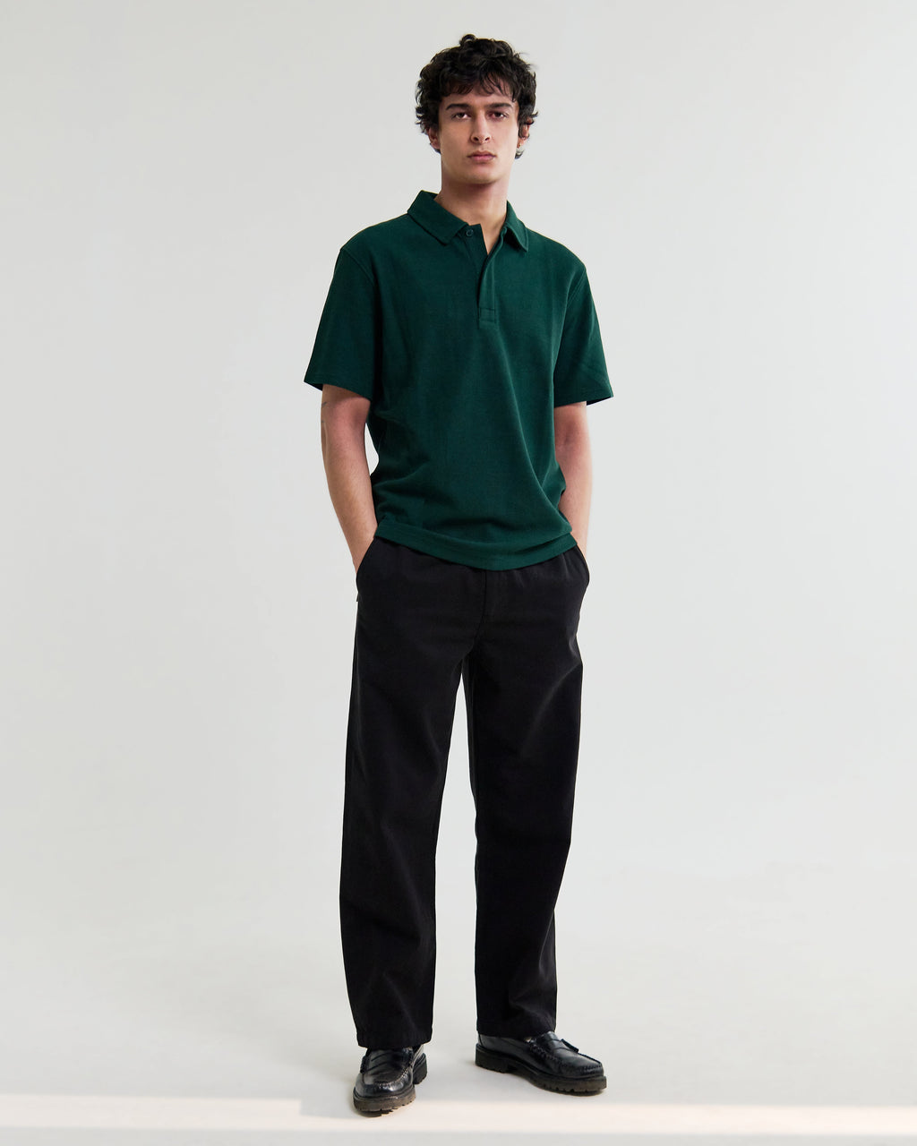 Shore - Bottle Green Textured Short-Sleeve Polo Shirt