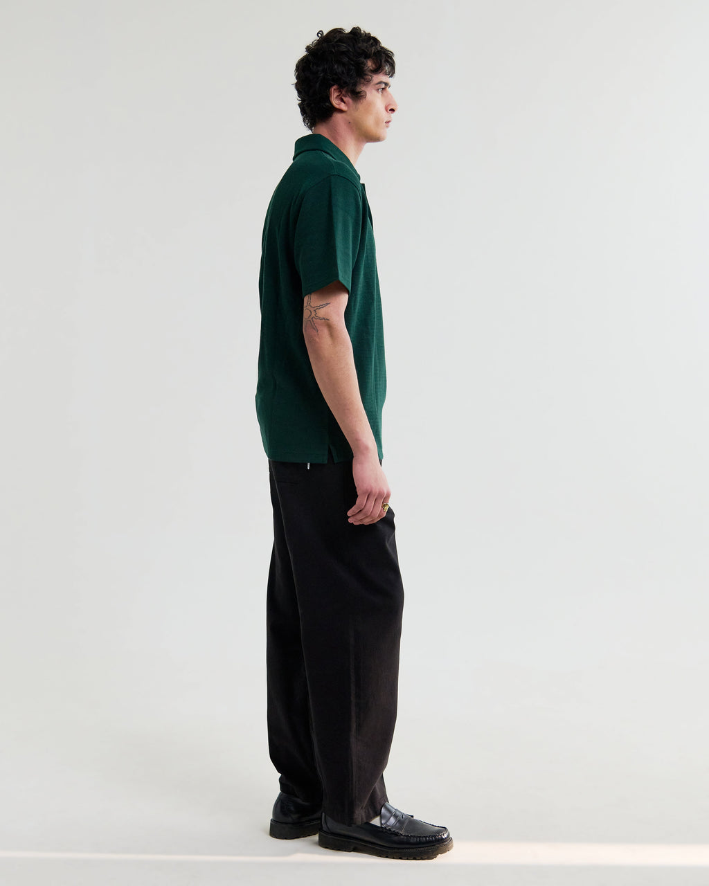 Shore - Bottle Green Textured Short-Sleeve Polo Shirt