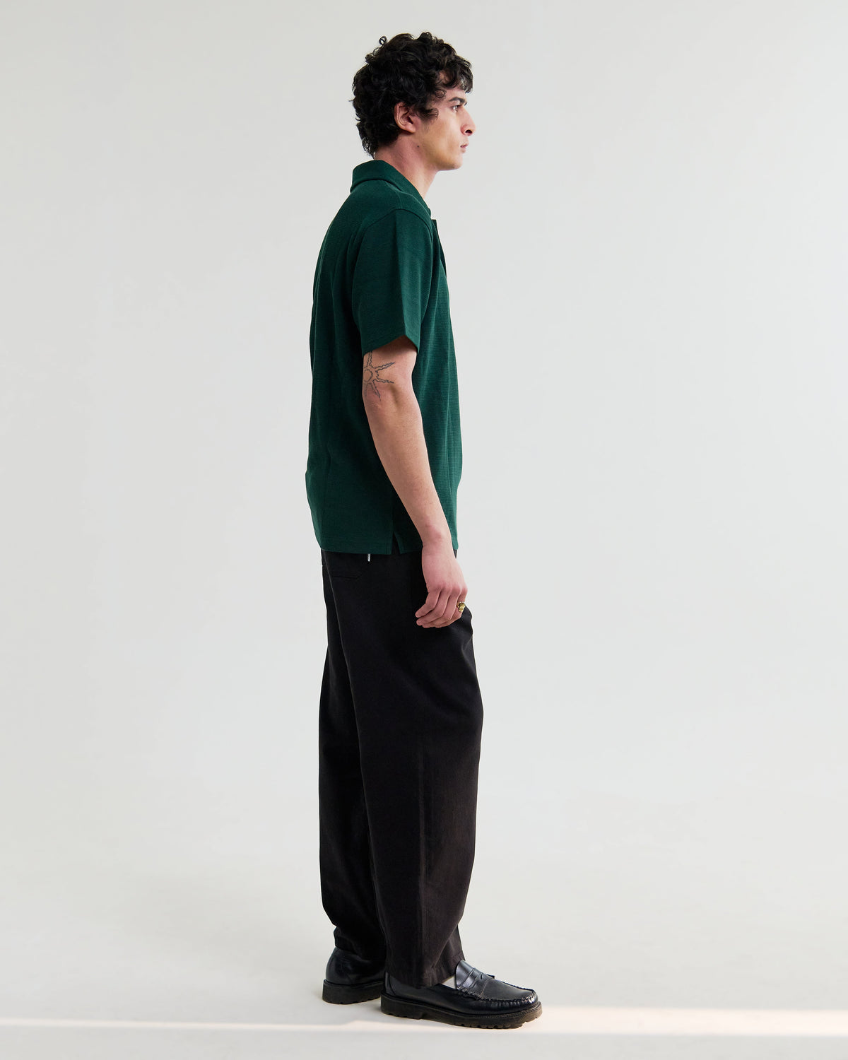 Shore - Bottle Green Textured Short-Sleeve Polo Shirt