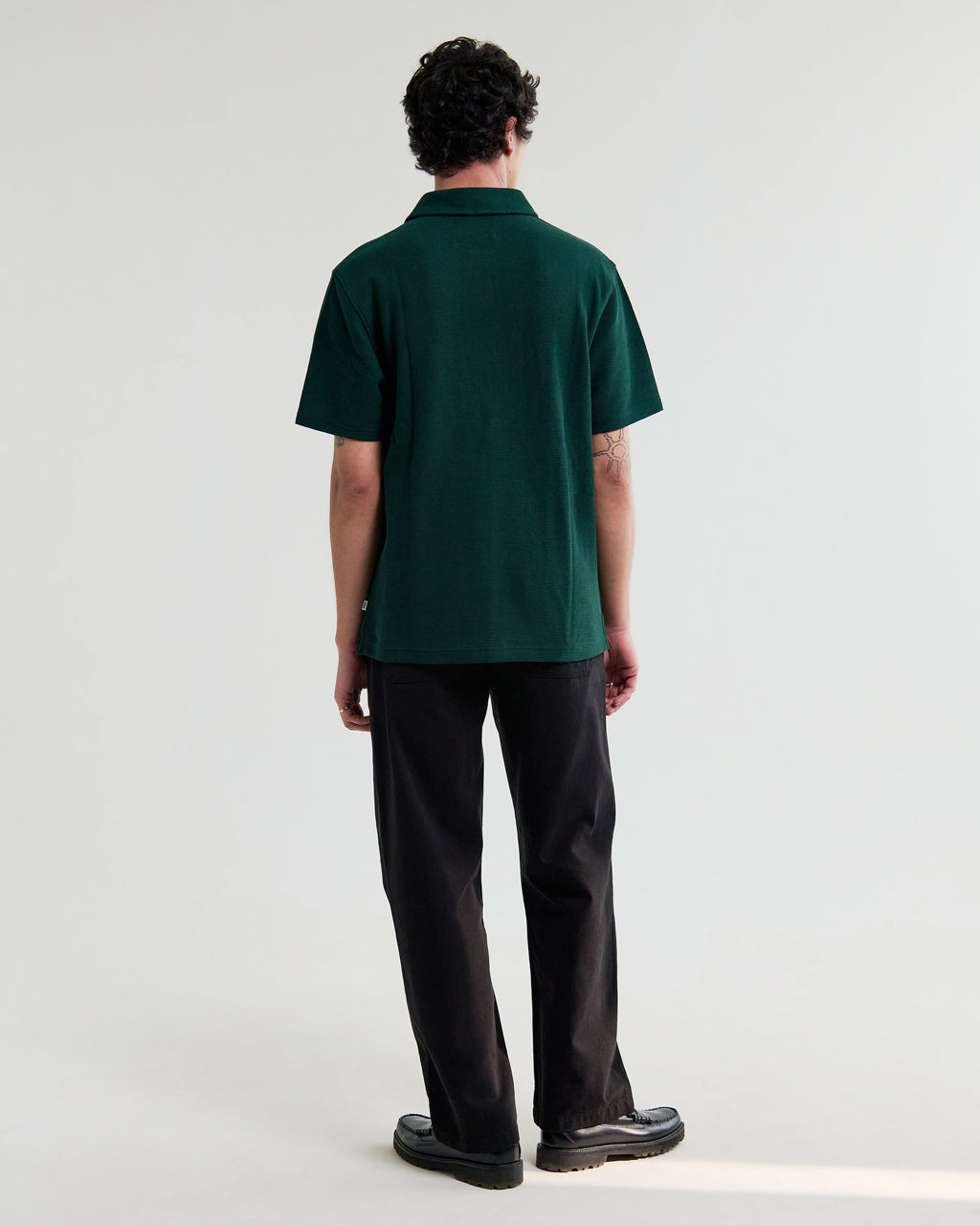 Shore - Bottle Green Textured Short-Sleeve Polo Shirt