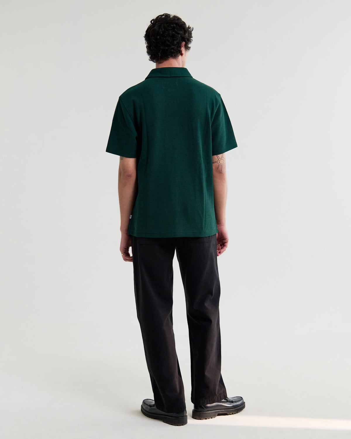 Shore - Bottle Green Textured Short-Sleeve Polo Shirt