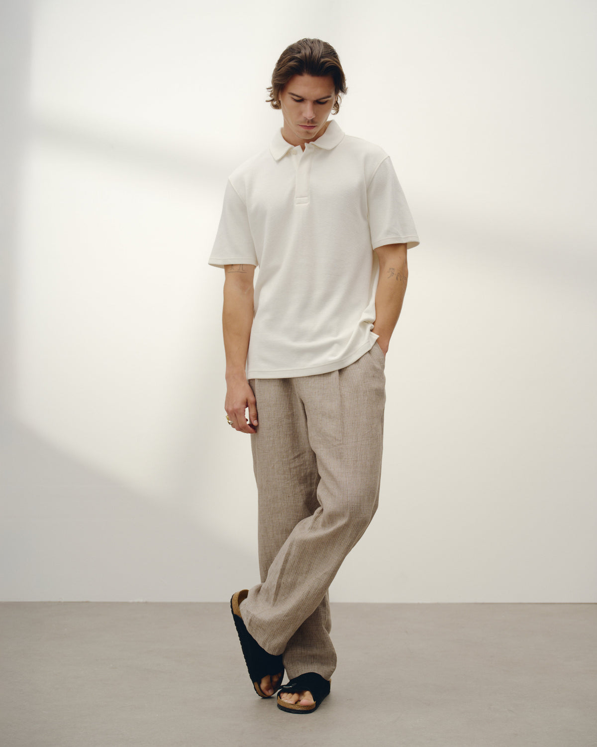 Shore - Ecru Textured Organic Cotton Polo Shirt