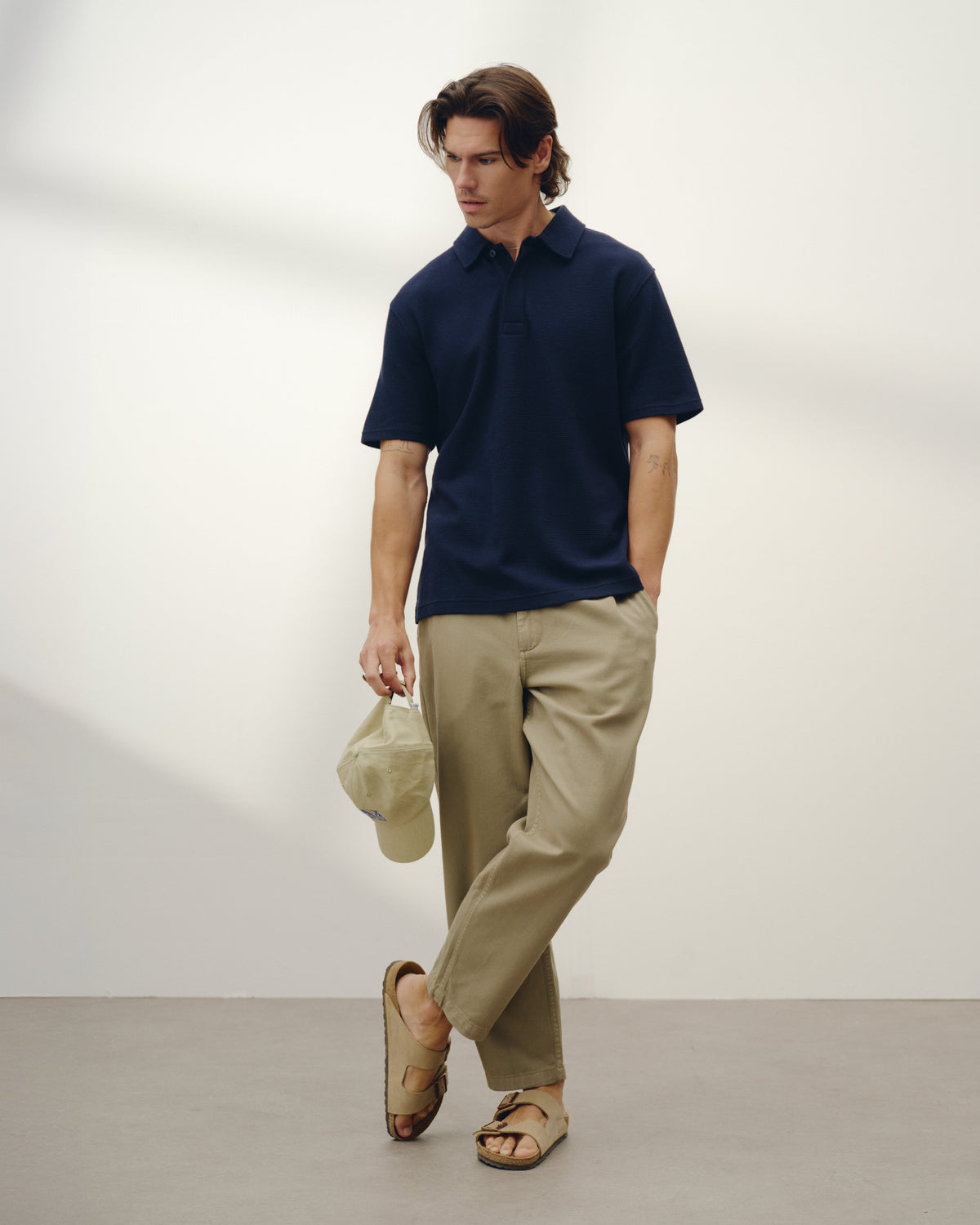 Shore - Navy Textured Organic Cotton Polo Shirt