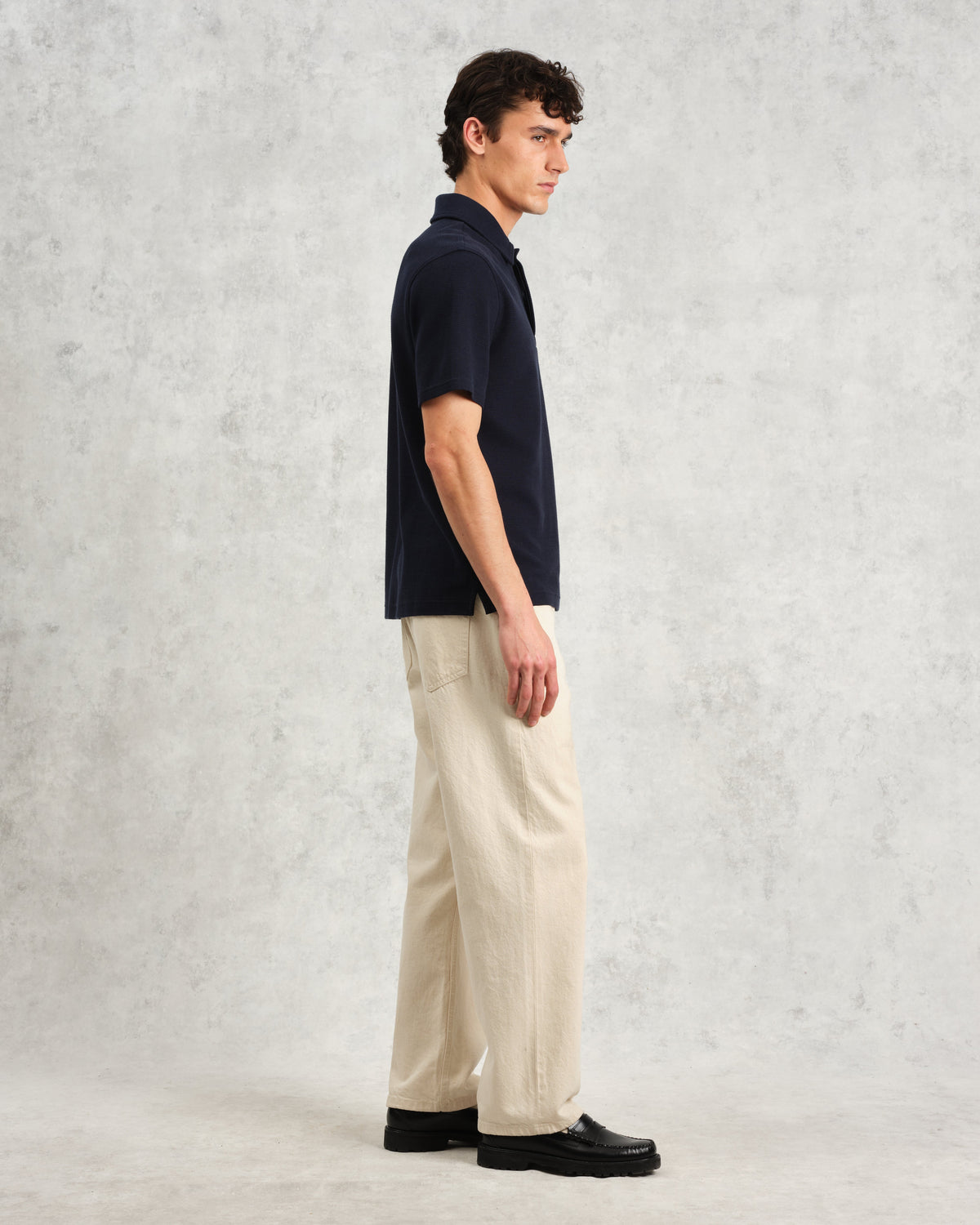 Shore - Navy Textured Organic Cotton Polo Shirt