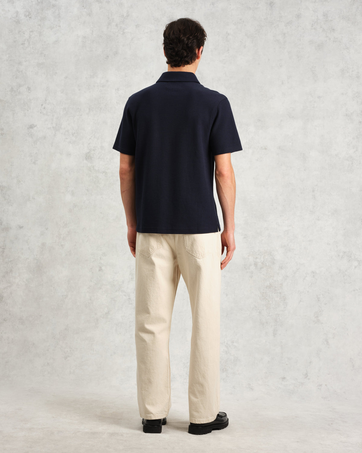 Shore - Navy Textured Organic Cotton Polo Shirt