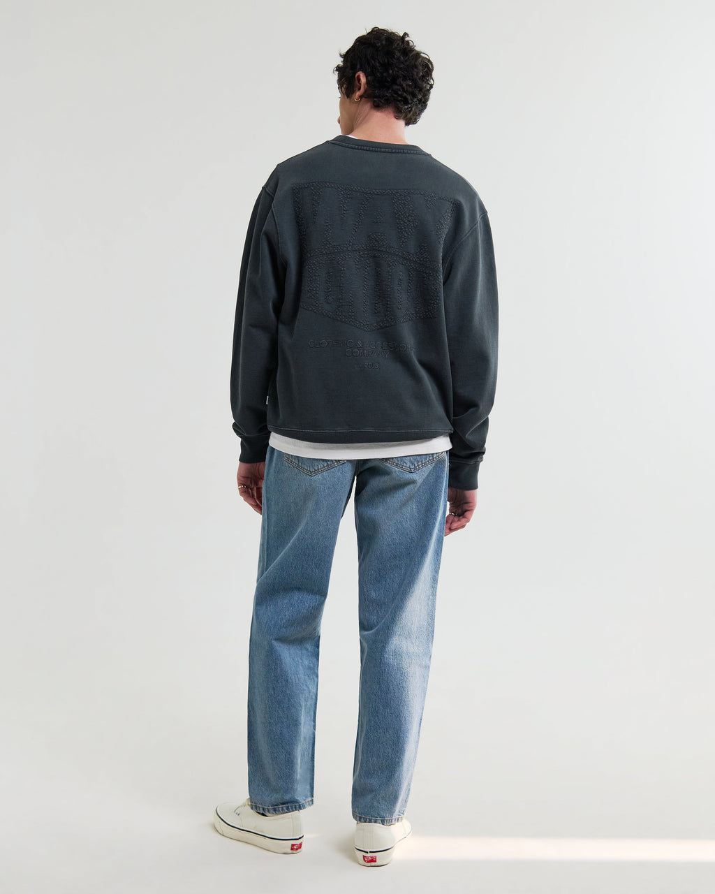 Sidney - Washed Black Embroidered Loopback Cotton Sweatshirt