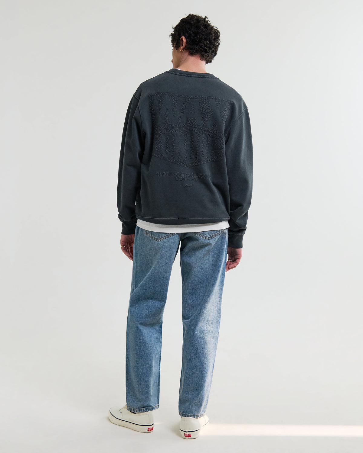 Sidney - Washed Black Embroidered Loopback Cotton Sweatshirt