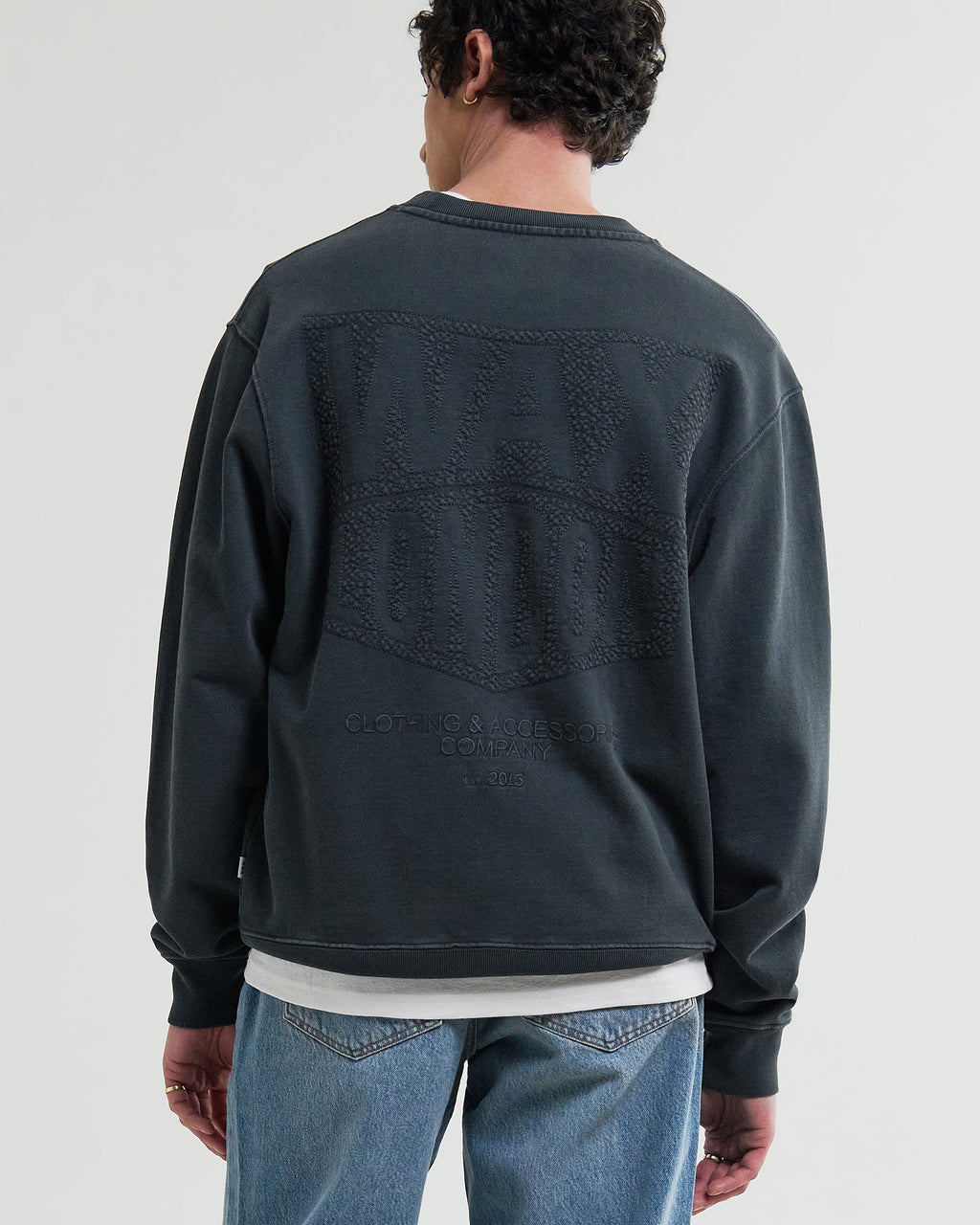 Sidney - Washed Black Embroidered Loopback Cotton Sweatshirt