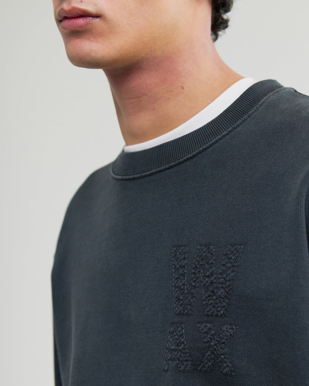 Sidney - Washed Black Embroidered Loopback Cotton Sweatshirt