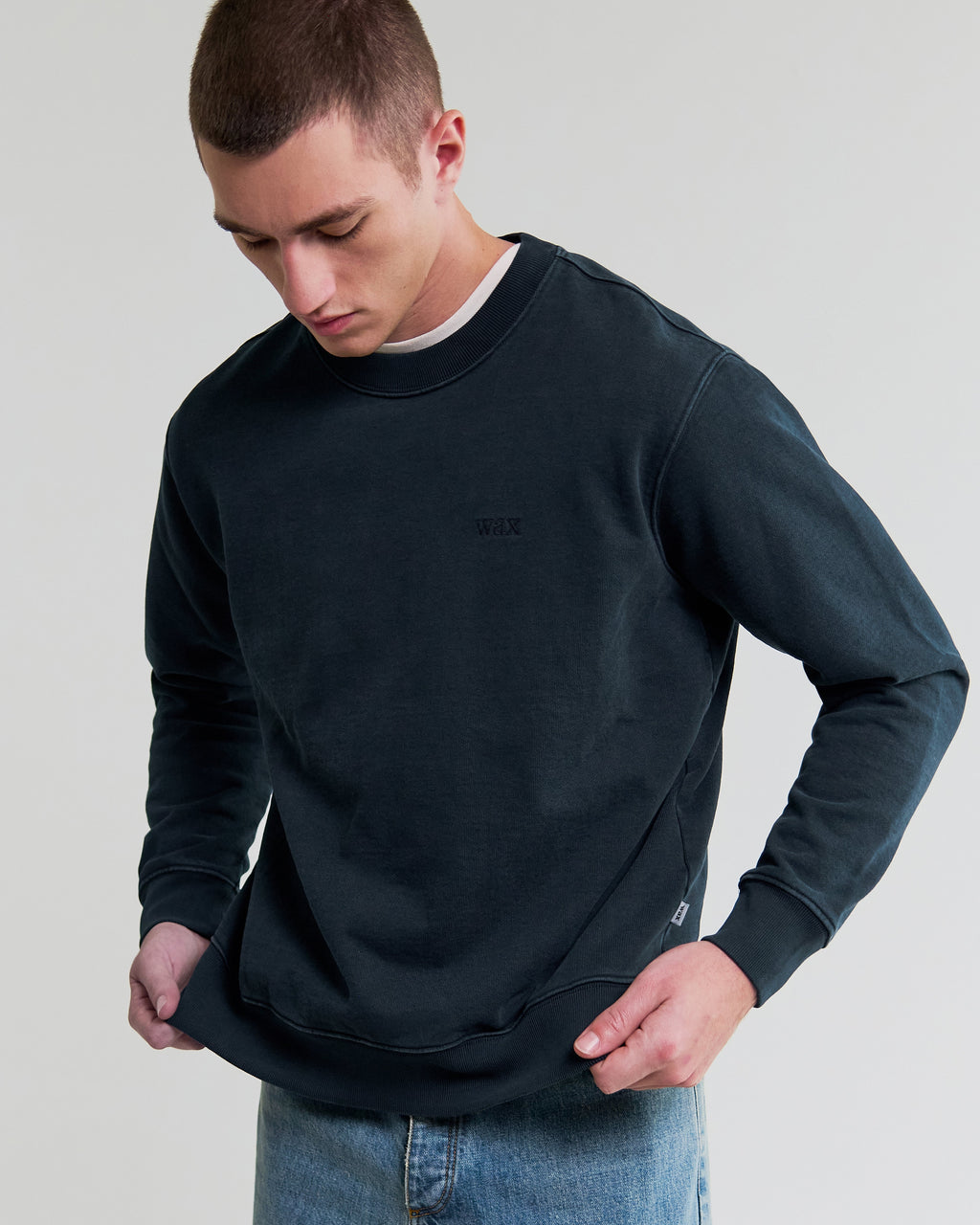 Sidney - Washed Navy Loopback Cotton Sweatshirt