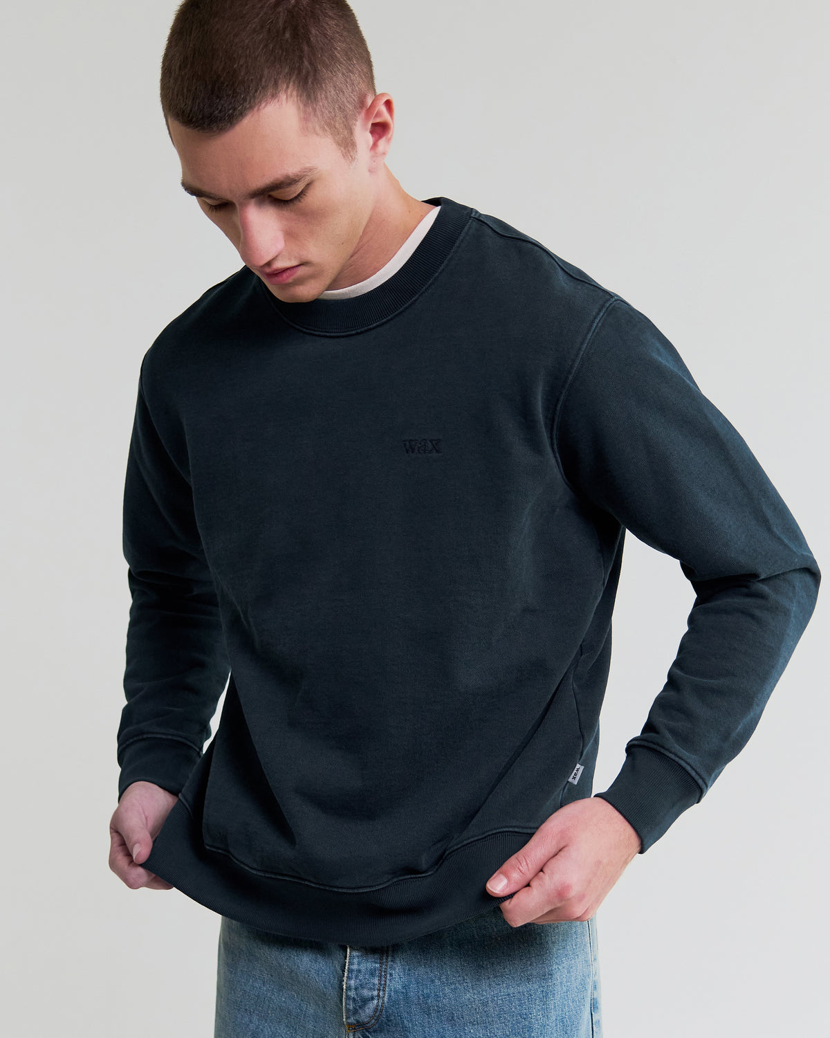Sidney - Washed Navy Loopback Cotton Sweatshirt