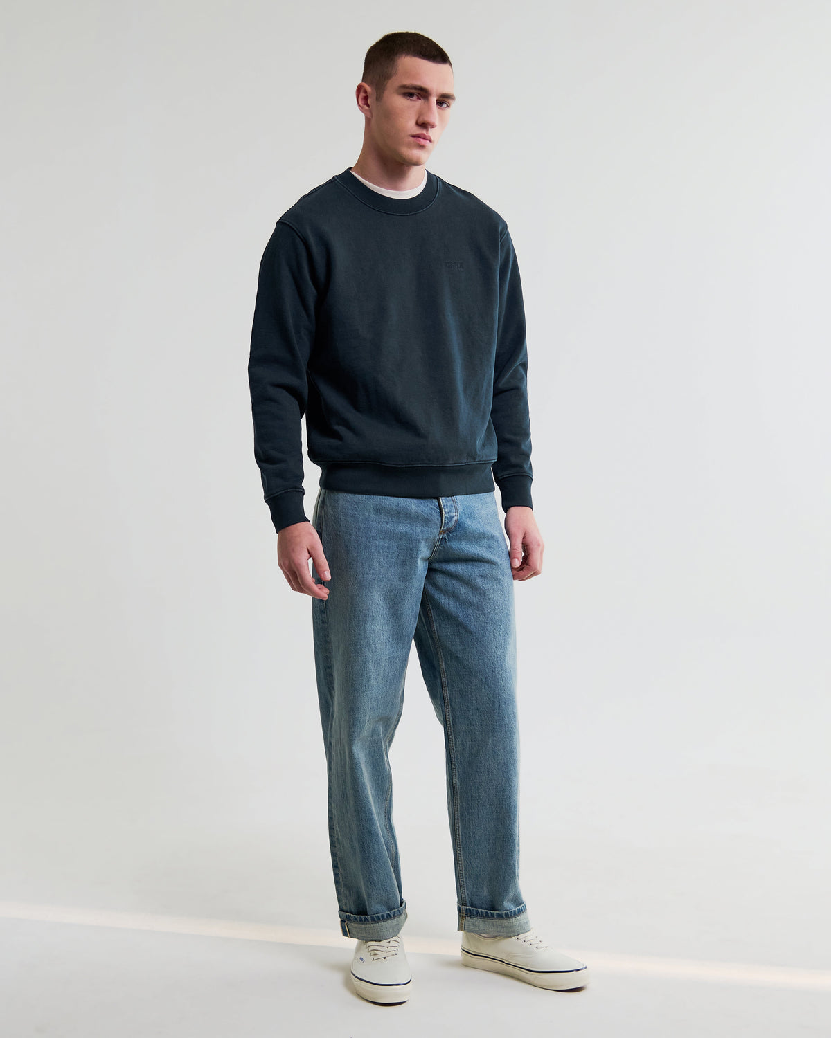 Sidney - Washed Navy Loopback Cotton Sweatshirt