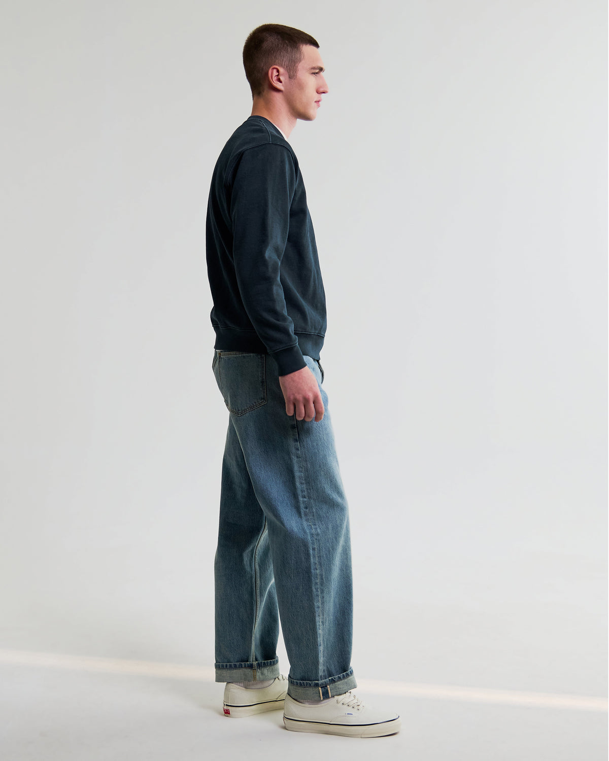 Sidney - Washed Navy Loopback Cotton Sweatshirt