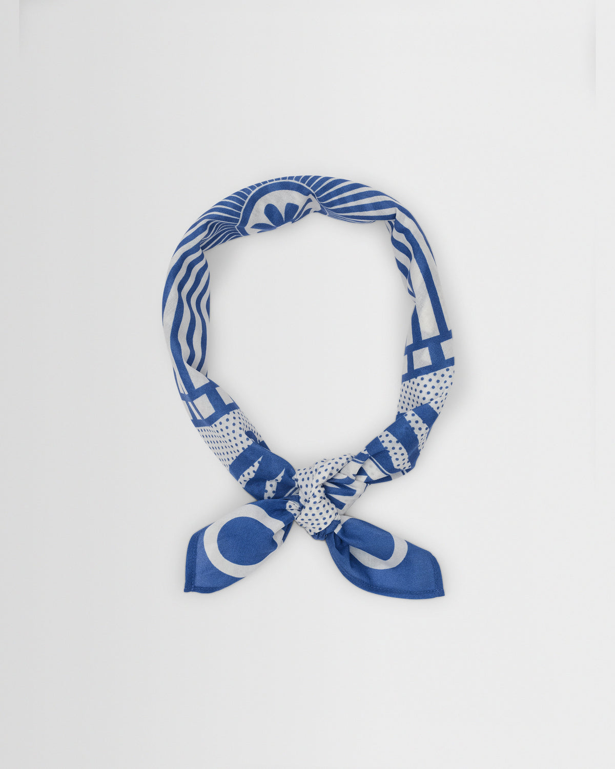 Sloane - Ecru And Blue Wax Bandana Neck Scarf