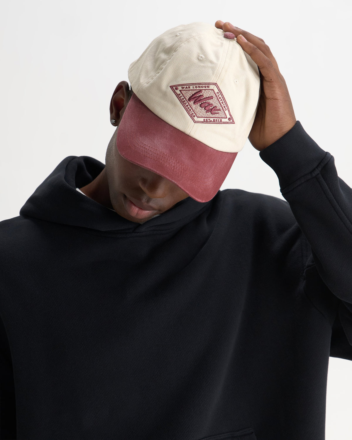 Spencer - Ecru And Burgundy Badge Cotton Sports Cap