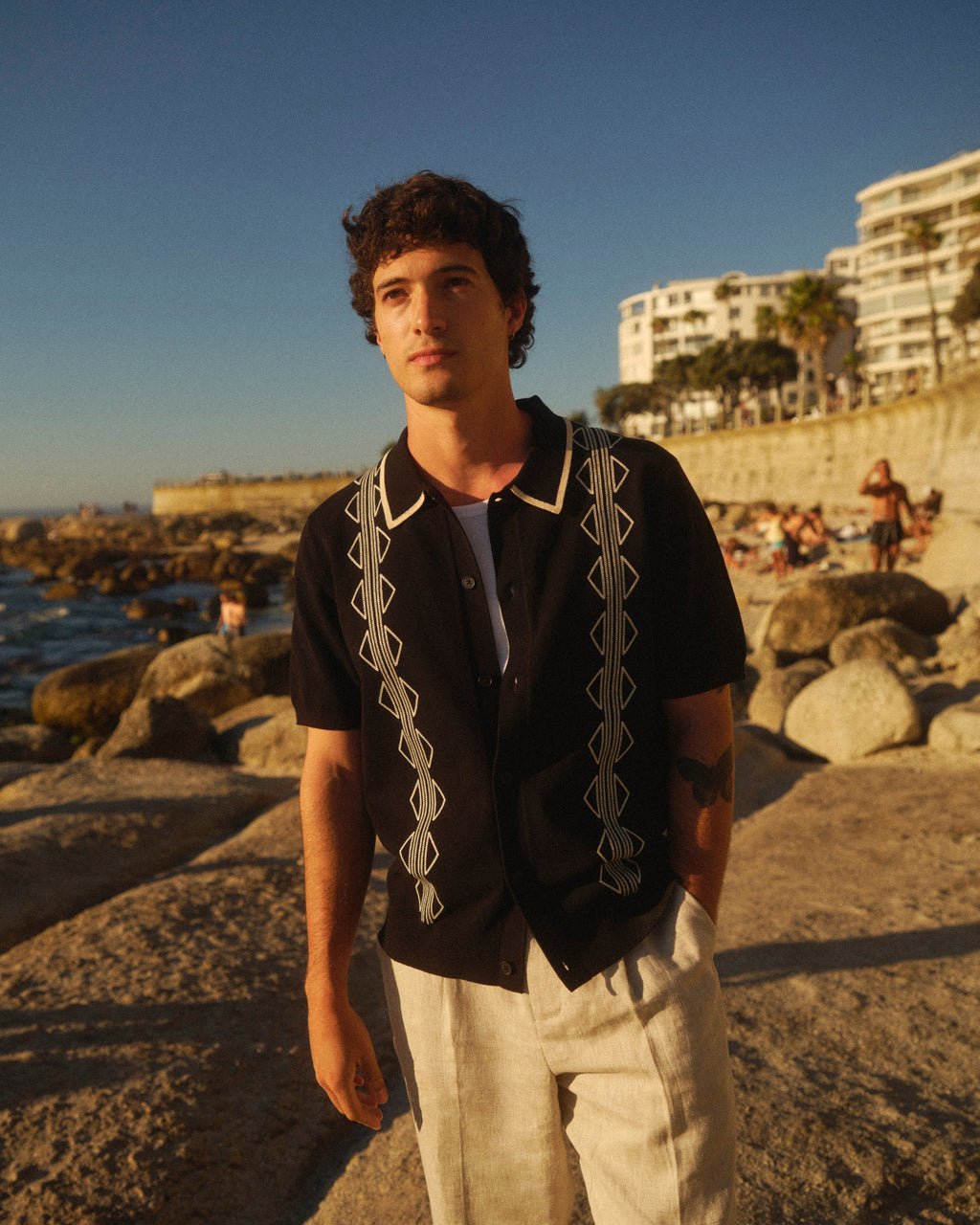 Tellaro - Black And Ecru Retro Embroidered Shirt