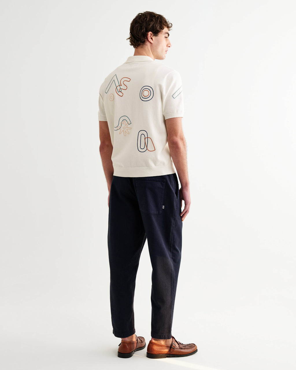 Tellaro - Ecru And Multicolour Shapes Embroidered Shirt
