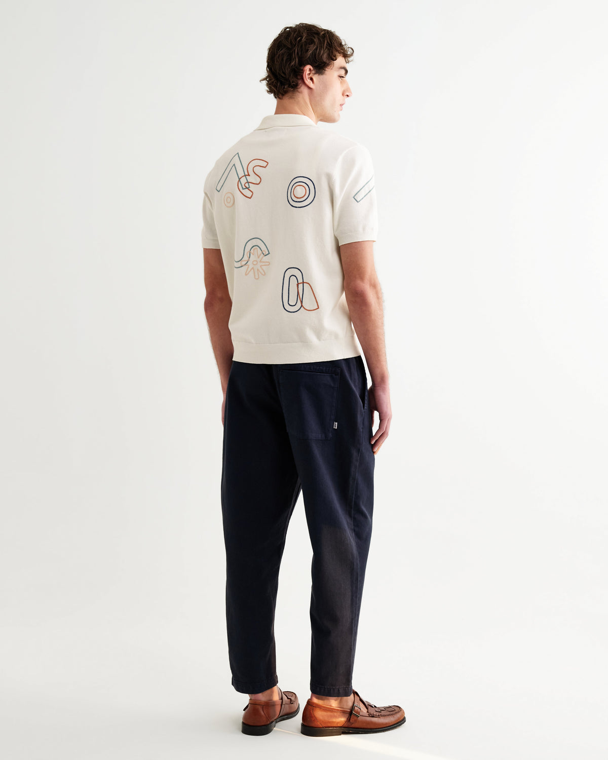 Tellaro - Ecru And Multicolour Shapes Embroidered Shirt