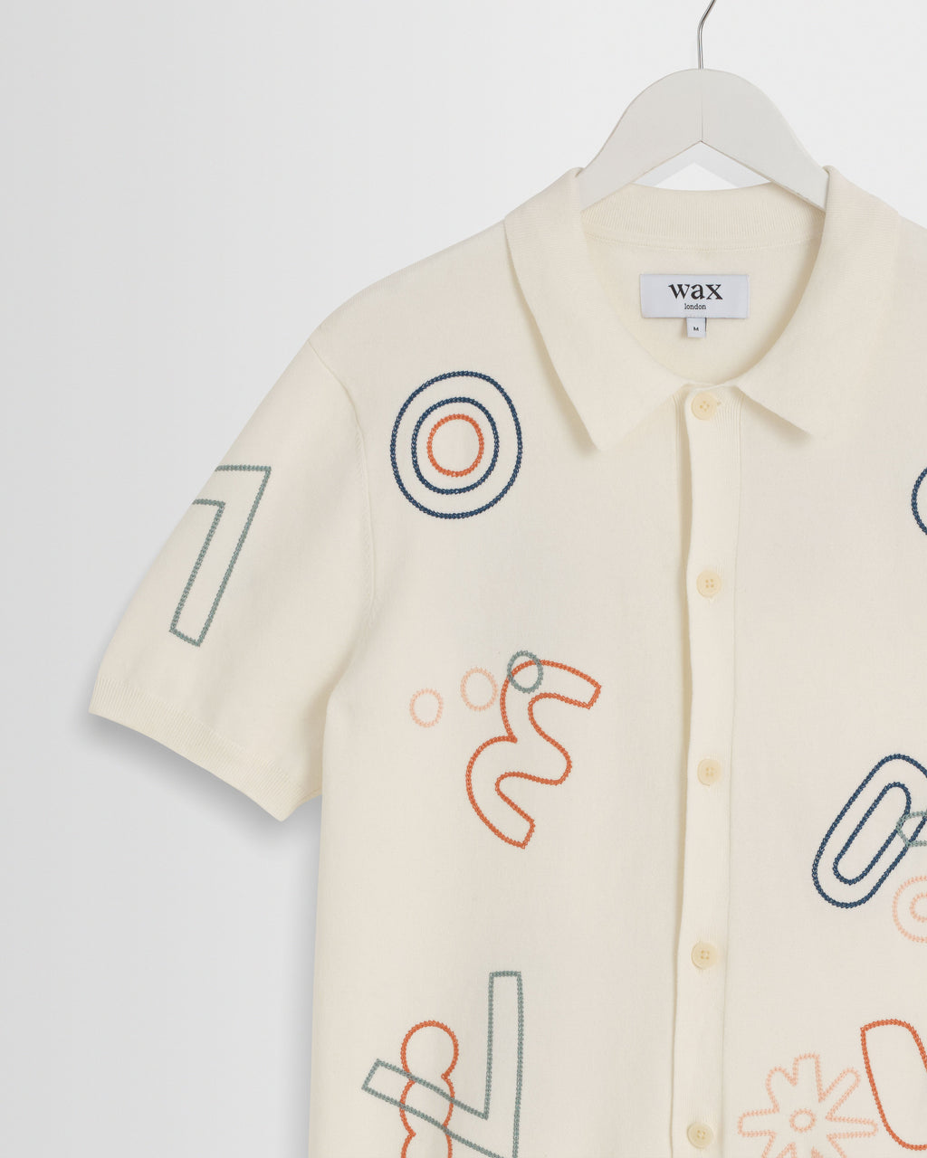 Tellaro - Ecru And Multicolour Shapes Embroidered Shirt
