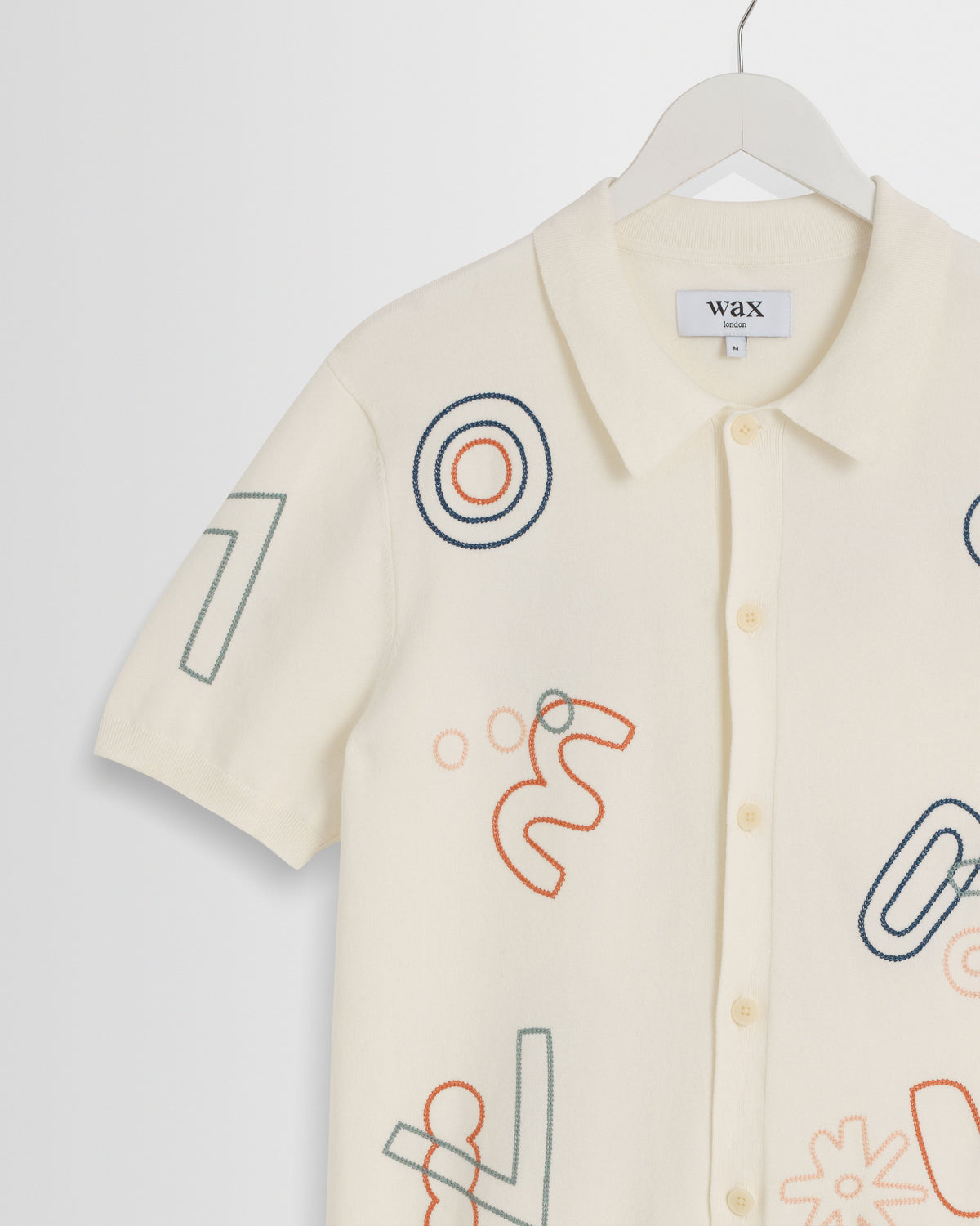 Tellaro - Ecru And Multicolour Shapes Embroidered Shirt